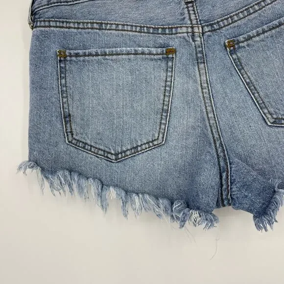 We The Free Button Fly Denim Shorts Raw Hem Size 28 Concert Short Shorts Boho - Picture 14 of 16